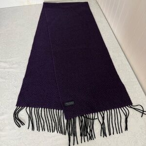 Enzo Mantovani 100% Cashmere Scarf Purple Black Woven Herringbone Pattern Fringe
